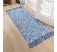 Collive Kitchen Runner Rug, 2' x 4.3' Hand-Woven Reversible Washable Rug, Navy Blue Cotton Modern Farmhouse Bathroom Rug Hallway Carpet for Foyer Bedroom Entry Back Door Decor