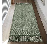 Collive Kitchen Runner Rug, 2' x 4.3' Hand-Woven Reversible Washable Rug, Olive Green/Cream Cotton Modern Farmhouse Bathroom Rug Hallway Carpet for Foyer Bedroom Entry Back Door Decor