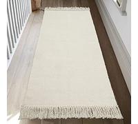 Collive Kitchen Runner Rug, 2' x 4.3' Hand-Woven Reversible Washable Rug, White/Beige Cotton Modern Farmhouse Bathroom Rug Hallway Carpet for Foyer Bedroom Entry Back Door Decor