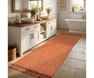 Collive Long Hallway Runner Rug, 2.6' x 7', Washable - Terracotta Braided Woven Kitchen Runner Rug - Low-Profile Front Door Floor Carpet for Laundry Room Bedroom