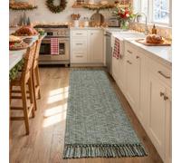 Collive Sage Green Kitchen Runner Rug, 2' x 6' Boho Washable Bathroom Mat | Modern Farmhouse Hallway Runner Rugs Hand-Woven Reversible Bedroom Carpet for Laundry Entryway Home Decor
