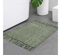 Collive Small Bathroom Rug, 2' x 3' Hand-Woven Low Profile Front Entryway Rug, Olive Green/Cream Cotton Reversible Washable Kitchen Mat Modern Farmhouse Carpet for Foyer Bedroom Back Door Decor