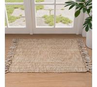 Collive Small Bathroom Rug, 2' x 3' Hand-Woven Low Profile Front Entryway Rug, Tan Cotton Reversible Washable Kitchen Mat Modern Farmhouse Carpet for Foyer Bedroom Back Door Decor