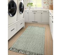 Collive Washable Area Rug 3' x 5', Modern Woven Kitchen Rugs, Olive Green/Cream Braided Cotton Rug Indoor Door Mat Throw Carpet for Entryway Living Room Nursery Mudroom Laundry Room