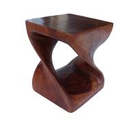 Collumino Asian Oriental Double Twist 12 inch Wood Stool ~ Square Top Side Table ~ End Table (Caramel Brown)
