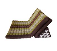 Collumino Folding Mattress Floor Cushion Thai Kapok TV Backrest Pillow (3-Fold XXL, Brown Green)