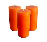 Collumino Large Solid Colour Pillar Candles 120 Hour Size 15 x 7cm (Pack of 3, Orange)