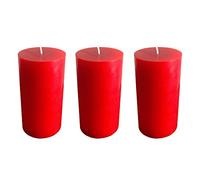 COLLUMINO Red Pillar Candles 40 Hour Solid Colour Size 10 x 5.5cm (Pack of 3)