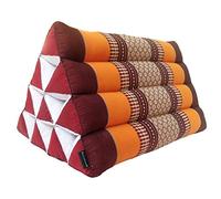 Collumino Traditional Thai Kapok Oriental Style Triangle Recliner Cushion for Yoga Meditation or Relaxation (Orange, Maroon)