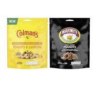 Colman's Honey & Mustard Flavoured Peanuts & Cashews (6X 130 g) Mixed Nuts Bundle + Marmite Oven-Baked Peanuts (6X 190 g) Source of Fibre 12 pc