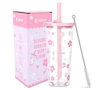 Colnic Reusable Boba Cup With Lids And Straws, 24Oz/700ml Smoothie /Iced Coffee Cup, Leakproof Kawaii Cup Tumbler With Boba Reusable Straw,Double Wall Clear Insulated Bubble Tea Cup