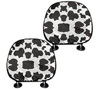 Coloanimal Full Set 2 Piece Lover Car Seat Headrest Cover for Women GirlsCar Accessories Funny Cow Print Cute Headrest Cover Cushion Automotive Interior Protector Cover,Black and White