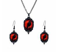 colobublie Gothic Glass Pendant Necklace Earrings Set Vintage Vampire Bat Mystic Witch Black Raven Crow Pumpkin Embossed Jewelry Set for Women Punk Halloween Cosplay Party Fashion Costume Accessories