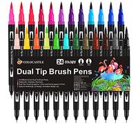 COLOCASTLE Dual Tip Brush Pens 24 Colouring Pens for Adults Kids, Felt Tips Finliner Pens Art Markers for Colouring Book Drawing Calligraphy Sketching