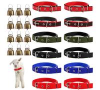 Coloch 12 Pack Goat Collars with Bells, Adjustable Nylon Sheep Collar with Anti-Lost Loud Cow Bells Small Copper Bronze Bells for Sheep, Cow, Goat, Dog