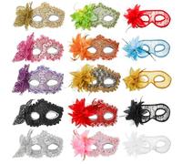 Coloch 15 Pack Masquerade Mask for Women, Vintage Venetian Masks with Ribbon Strap Half Mardi Gras Mask Fancy Carnival Masks for Dress Party, Prom(3 Styles)
