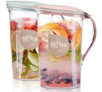 Coloch 2 Pack 2L Plastic Water Pitcher Jug with Flip Top Spout Lid, Clear Slim Water Container Jugs for Fridge Door Juice Pitcher with Scale Line for Tea, Lemonade, DIY Drinks, Blue and Pink
