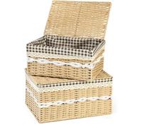 Coloch 2 Pack Paper Rope Woven Storage Basket with Lid, Decorative Wicker Storage Bins with Removable Liner Stackable Shelf Baskets for Countertop, Toys, Towels, Small Household Items (Large+Medium)