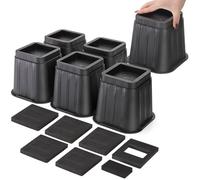 Coloch 6 Pack 5 Inch Bed Furniture Risers, Black Heavy Duty Furniture Frame Lift Square Bed Leg Elevator for Couch, Desk, Chair, Sofa, Table, Support up to 3000 Lbs