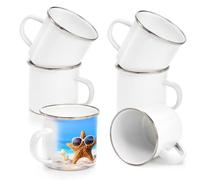Coloch 6 Pack Sublimation Blank White Enamel Mug, 12 OZ Coffee Mugs with Silver Rim Camping Travel Mug Vintage Tea Cup for Father’s Day, Thanksgiving, Graduation, Gift