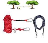 Coloch Dog Tie Out Cable for Camping, 50ft Reflective Overhead Trolley System with 10ft Dog Runner Cable Portable Dog Leads Up to 300lbs, for Yard, Park, Camping, Outdoor Activity, Red