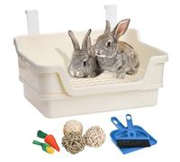 Coloch Extra Large Rabbit Litter Box Trainer Rabbit Toilet, Plastic Bunny Potty Trainer Corner Toilet with Dump Tray Small Animal Pan Box for Adult Guinea Pig Rats Chinchilla, White, 38x28x19CM