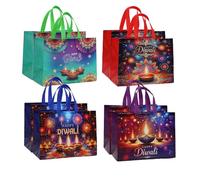Colodeol 8 Pcs Extra Large Diwali Gift Bags, Happy Diwali Tote Bags with Handles Non-woven Treat Bags Bulk for Indian Light Festival Party Decoration Favor