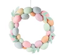 COLOFALLA Easter Wreath Decorations 25cm Pastel Felt Handmade Easter Eggs Design Hang on Door Wreath Easter Decorations for Home