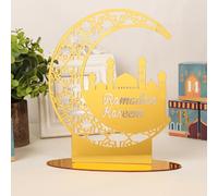 COLOFALLA Ramadan Decorations Ramadan Table Ornament Ramadan Kareem Sign Acrylic Gold Moon Ramadan Table Decorations for Muslim Islamic Home Decorations