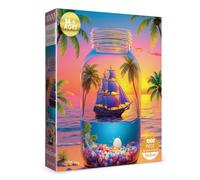 Coloful Beach Bottle Puzzles for Adults 1000 Pieces Art, Beautiful Ocean Summer Sunset Landscapce Jigsaw Puzzles, Pretty Tree Shell Sailing Ship Puzzle