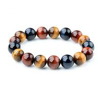 Coloful Natural Tiger Eye Gemstone Stretch Crystal Round Bead Bracelet 12mm