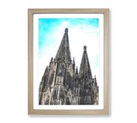 Cologne Cathedral Germany Painting Modern Framed Wall Art Print, Ready to Hang Picture for Living Room Bedroom Home Office Décor, Oak A4 (34 x 25 cm)