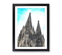 Cologne Cathedral Germany Painting Modern Framed Wall Art Print, Ready to Hang Picture for Living Room Bedroom Home Office Décor, Black A2 (64 x 46 cm)