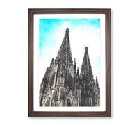 Cologne Cathedral Germany Painting Modern Framed Wall Art Print, Ready to Hang Picture for Living Room Bedroom Home Office Décor, Walnut A2 (64 x 46 cm)
