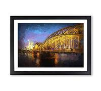 Cologne Cathedral & The Hohenzollern Bridge Framed Print | A2 Black Framed Wall Art | Ready to Hang | Modern Cityscape Picture | Living Room Bedroom Lounge Office