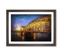 Cologne Cathedral & The Hohenzollern Bridge Framed Print | A2 Walnut Framed Wall Art | Ready to Hang | Modern Cityscape Picture | Living Room Bedroom Lounge Office
