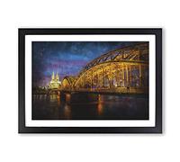 Cologne Cathedral & The Hohenzollern Bridge Painting Framed Print | A2 Black Framed Wall Art | Ready to Hang | Modern Cityscape Picture | Living Room Bedroom Lounge Office