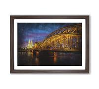 Cologne Cathedral & The Hohenzollern Bridge Painting Framed Print | A2 Walnut Framed Wall Art | Ready to Hang | Modern Cityscape Picture | Living Room Bedroom Lounge Office