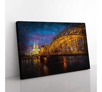 Cologne Cathedral & The Hohenzollern Bridge Painting Modern Art Canvas Wall Art Print Ready to Hang, Framed Picture for Living Room Bedroom Home Office Décor, 50x35 cm (20x14 Inch)