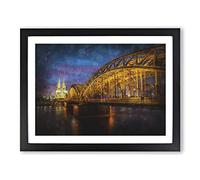 Cologne Cathedral & The Hohenzollern Bridge Painting Modern Art Framed Print | A4 Black Framed Wall Art | Ready to Hang | Modern Cityscape Picture | Living Room Bedroom Lounge Office