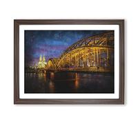 Cologne Cathedral & The Hohenzollern Bridge Painting Modern Art Framed Print | A4 Walnut Framed Wall Art | Ready to Hang | Modern Cityscape Picture | Living Room Bedroom Lounge Office