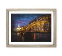 Cologne Cathedral & The Hohenzollern Bridge Painting Modern Art Framed Wall Art Print, Ready to Hang Picture for Living Room Bedroom Home Office Décor, Oak A4 (34 x 25 cm)