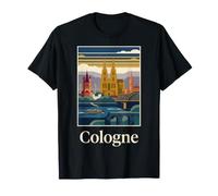 Cologne Germany Cathedral Rhine River Retro Travel Art T-Shirt
