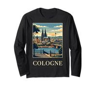 Cologne Germany Cathedral Riverfront Travel Art Long Sleeve T-Shirt