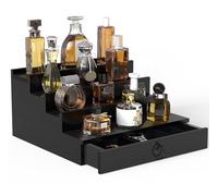 Cologne Organizer for Men, 4 Tier Wood Perfume Organizer with Felt Lining Drawer and Hidden Compartment, Perfume Display Holder, A Great Gift for Men - Black