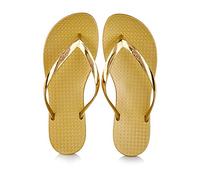 Coloko Gold Dahlia Chrome Metallic Ergonomic Footbed Flip-Flops UK 7