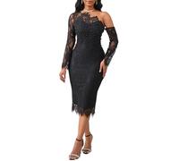 Cololura Women Elegant Floral Lace Patchwork Long Sleeve Evening Gown Party Cocktail Bodycon Dress, Black-2, 3XL