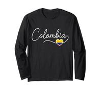 Colombia Calligraphy with Flag Heart Long Sleeve T-Shirt