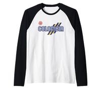 Colombia Flag Colour Stripes World Cup Football Raglan Baseball Tee