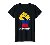 Colombia Flag Handfist Colombian Roots Colombian Pride Value Graphic T-Shirt, Women, Black, XS